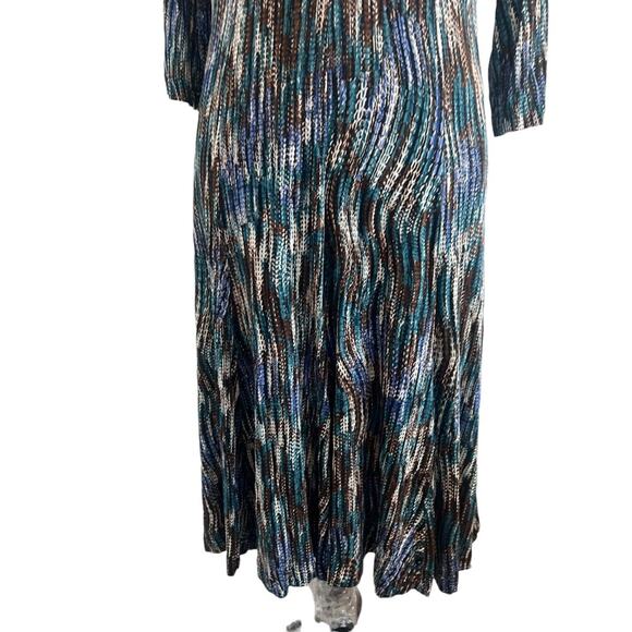 Karen Kane Faux Wrap Flare Dress Blue Jazz Stretch Patterned Large - Picture 5 of 9